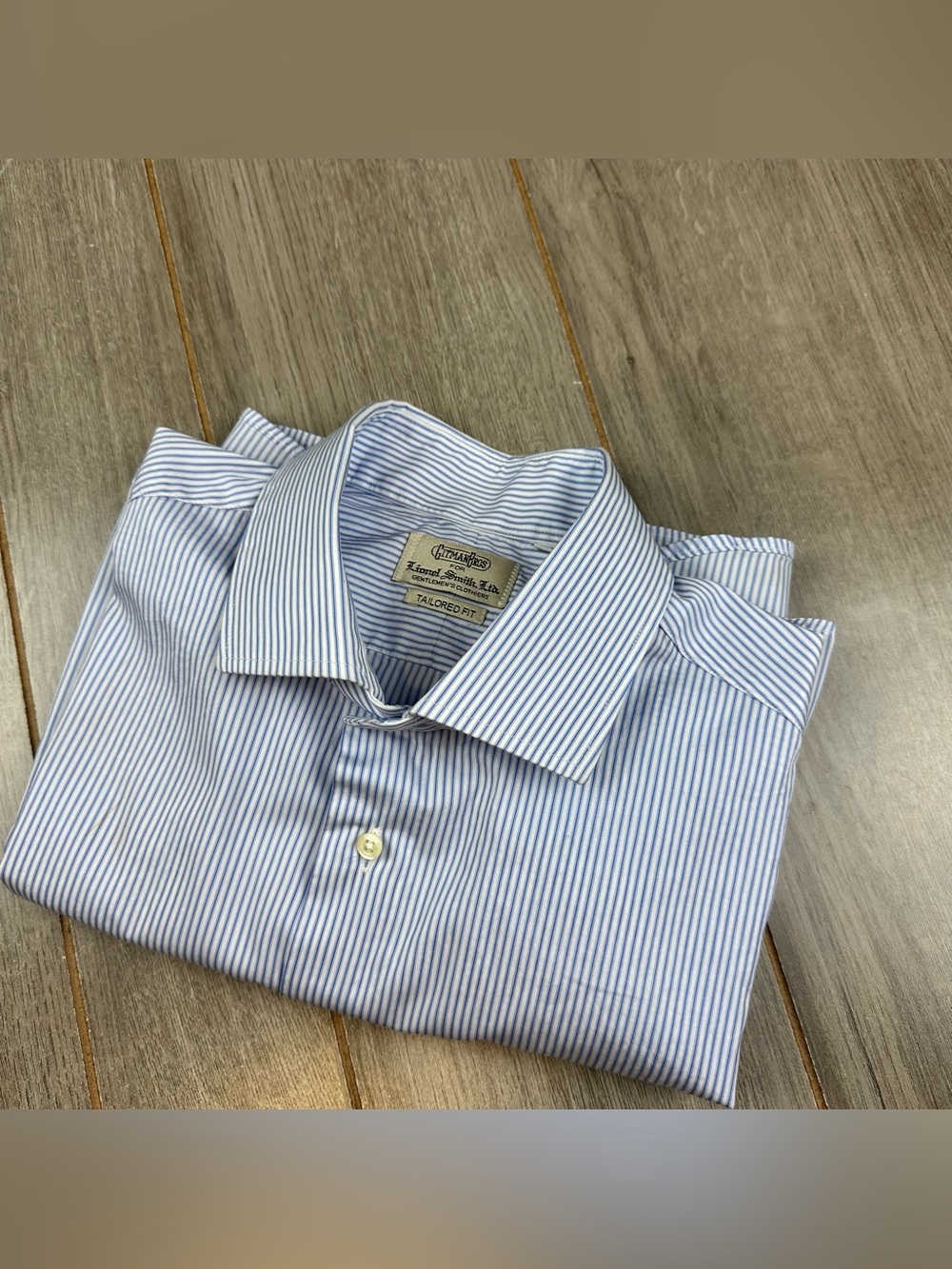 Gitman Bros Shirt Mens XL 17.5 Striped Blue White  Tailored Fit Cotton USA Stain